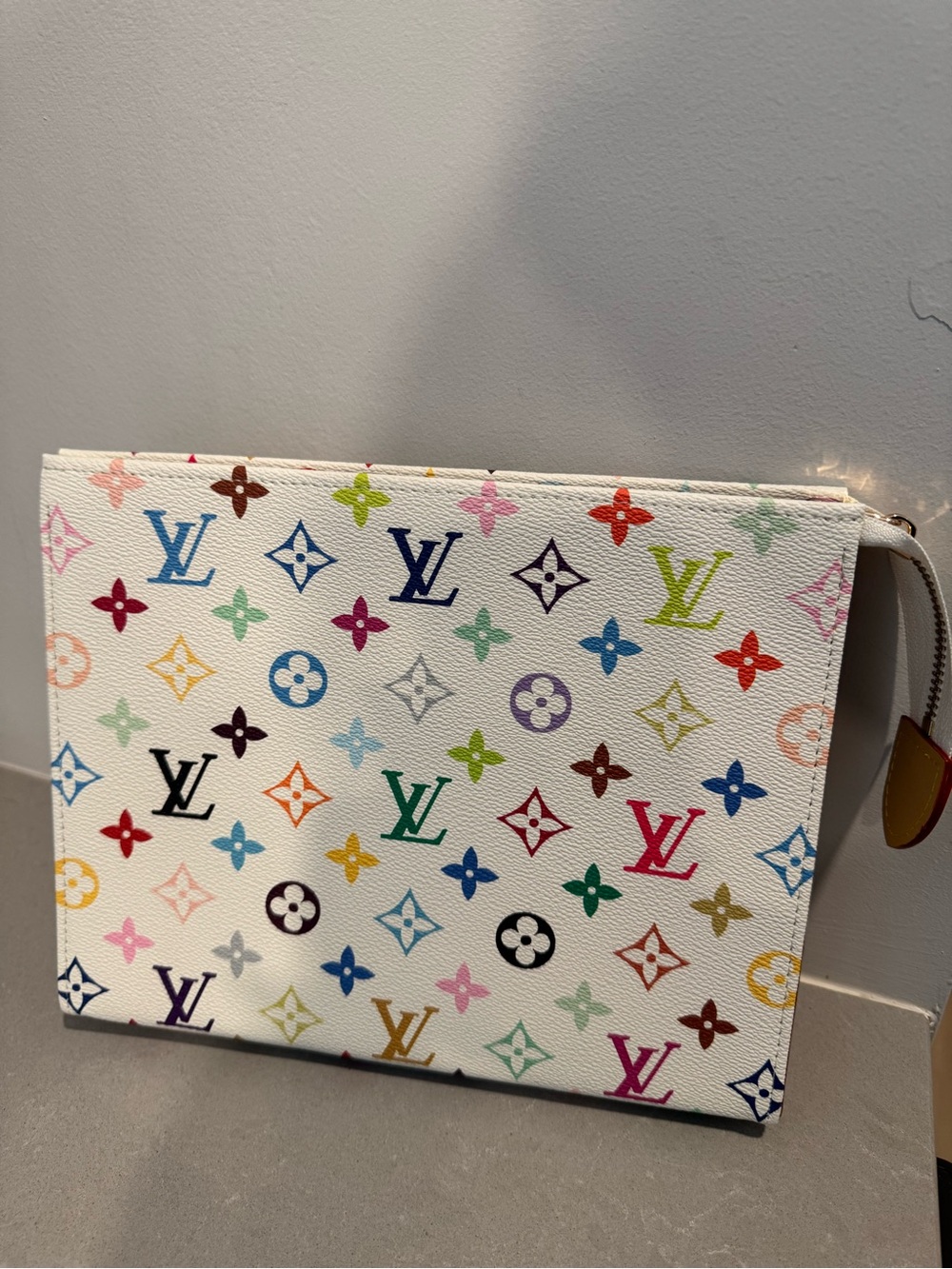 White Multicolor Canvas Pouch
